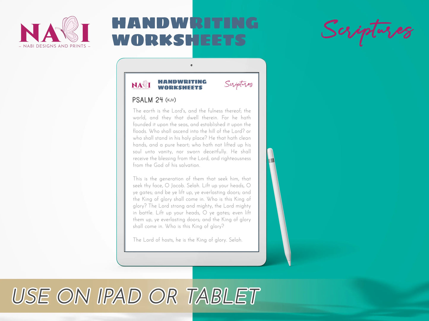 Handwriting worksheets on a tablet.