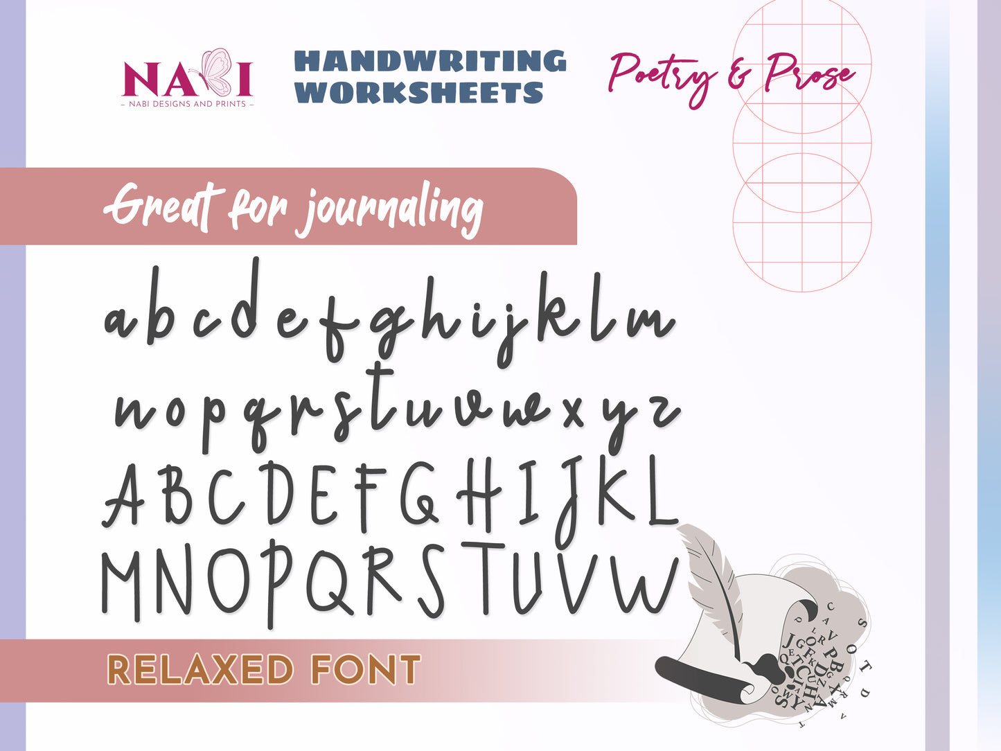 Handwriting worksheets with letters and text on a colorful background