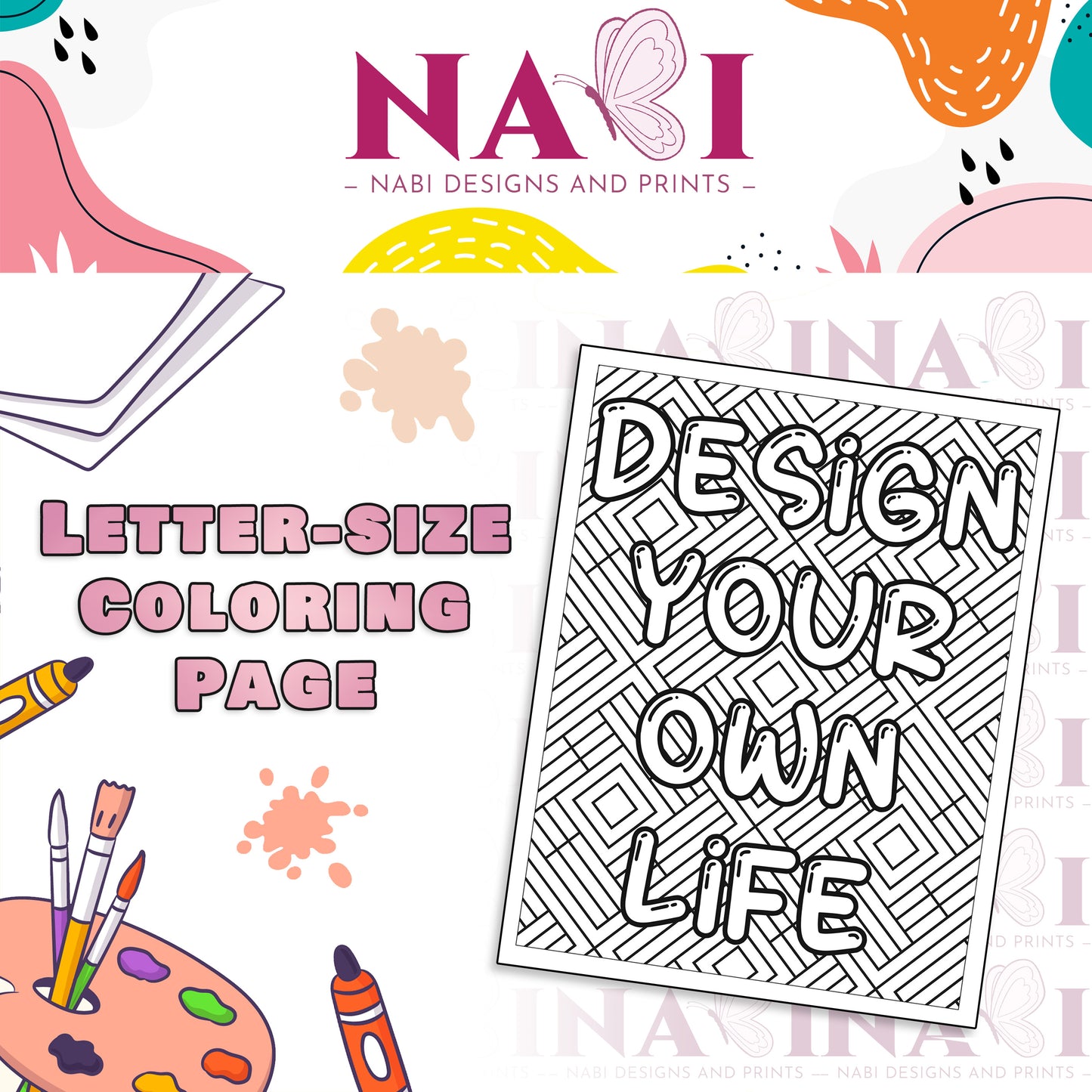 Printable adult coloring page with inspirational quote