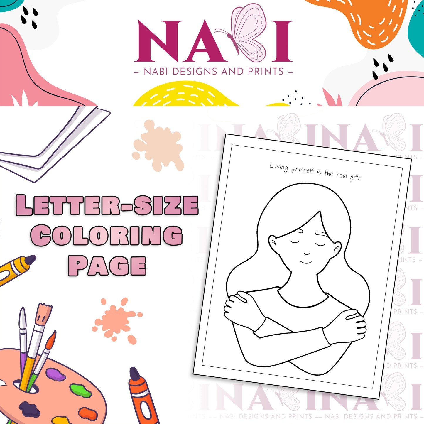 Letter size printable inspirational quote coloring page for adults