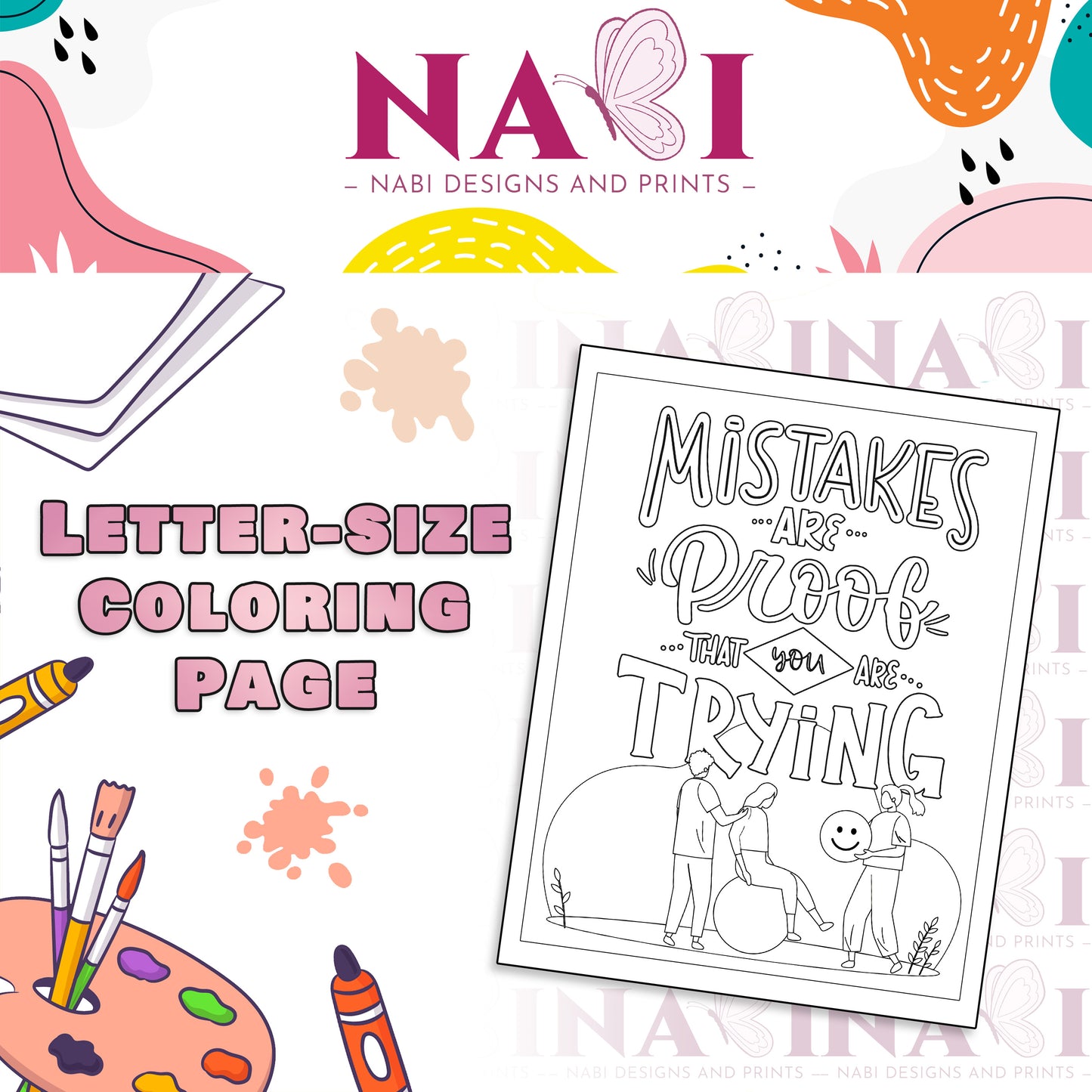 Letter size printable motivational quote coloring page for adults