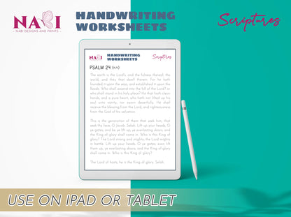 Handwriting worksheets on a tablet.