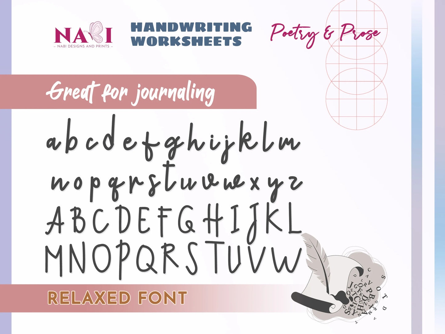 Handwriting worksheets with letters and text on a colorful background