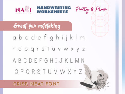 Handwriting worksheets for poetry and prose with alphabet practice
