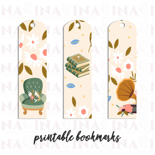 Three colorful bookmarks with illustrations on a white background 