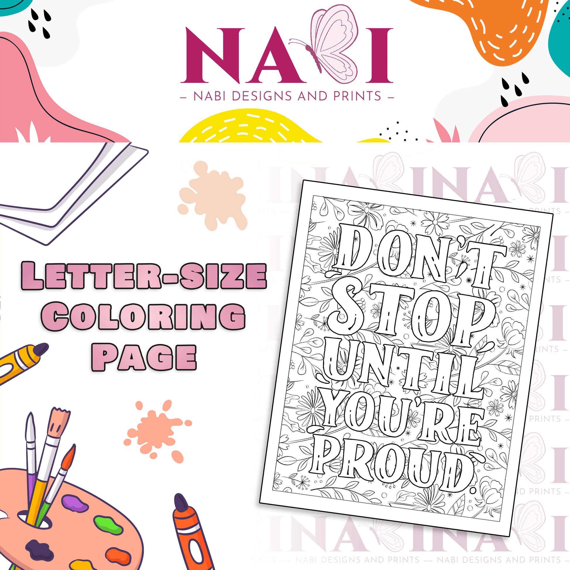 Letter size printable motivational quote coloring page for adults