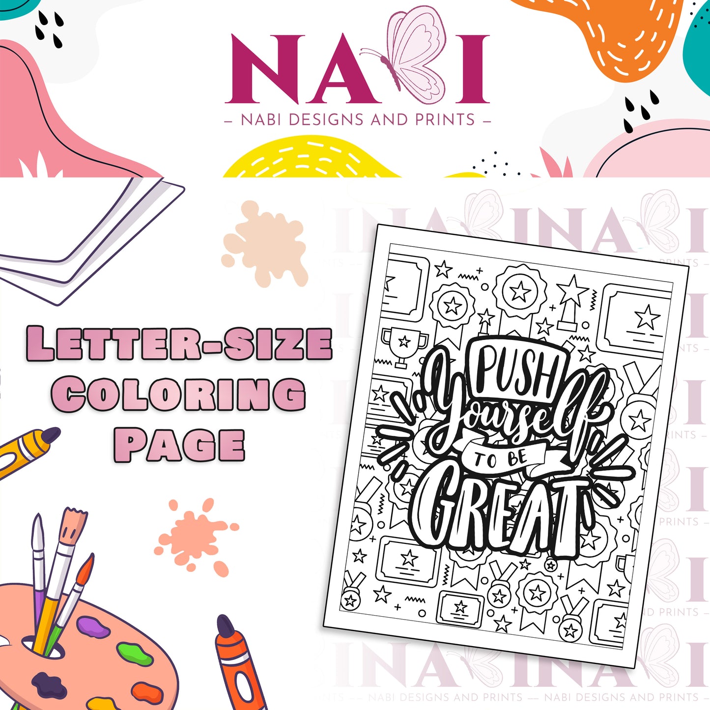 Letter size printable motivational quote coloring page for adults