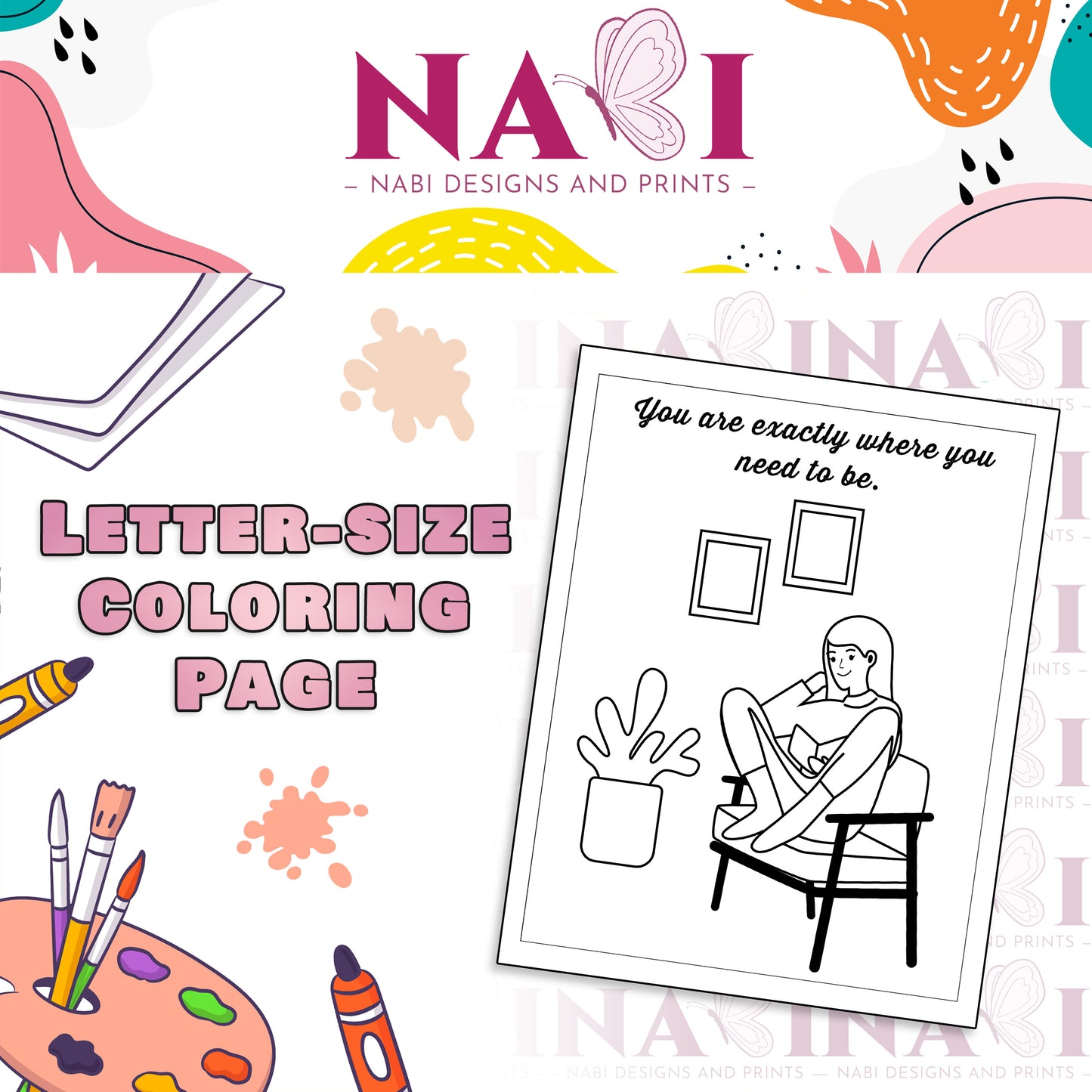 Letter size printable inspirational quote coloring page for adults